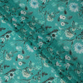 Teal Green Base with Aqua and Black Floral Printed Cotton Voile Fabric, Botanical Garden Design, 110 Cms Width, Made in India-D23790