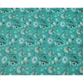 Teal Green Base with Aqua and Black Floral Printed Cotton Voile Fabric, Botanical Garden Design, 110 Cms Width, Made in India-D23790