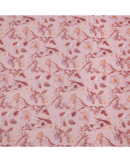 Blush Pink Base with Rose and Maroon Floral Printed Cotton Voile Fabric, Delicate Botanical Pattern, 110 Cms Width, Made in India-D23791