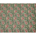 قاعدة خضراء زيتونية مع قماش فوال قطني مطبوع عليه زهور وردية حمراء وبيج، تصميم باقة عتيقة، عرض 110 سم، صنع في الهند - D23792