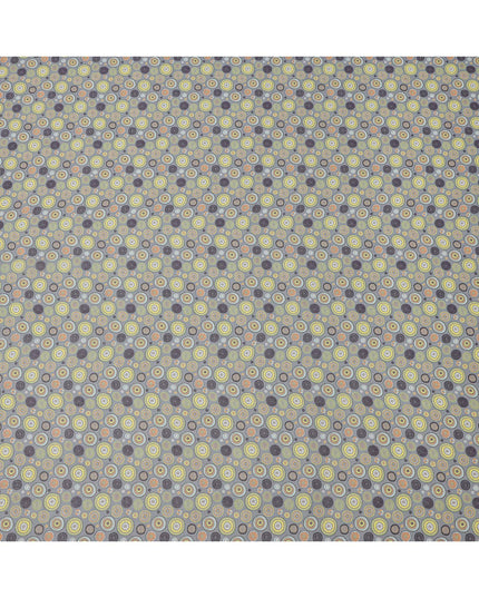 Olive Grey Base with Abstract Circular Printed Cotton Voile Fabric, Multicolor Geometric Dot Design, 110 Cms Width, Made in India-D23795
