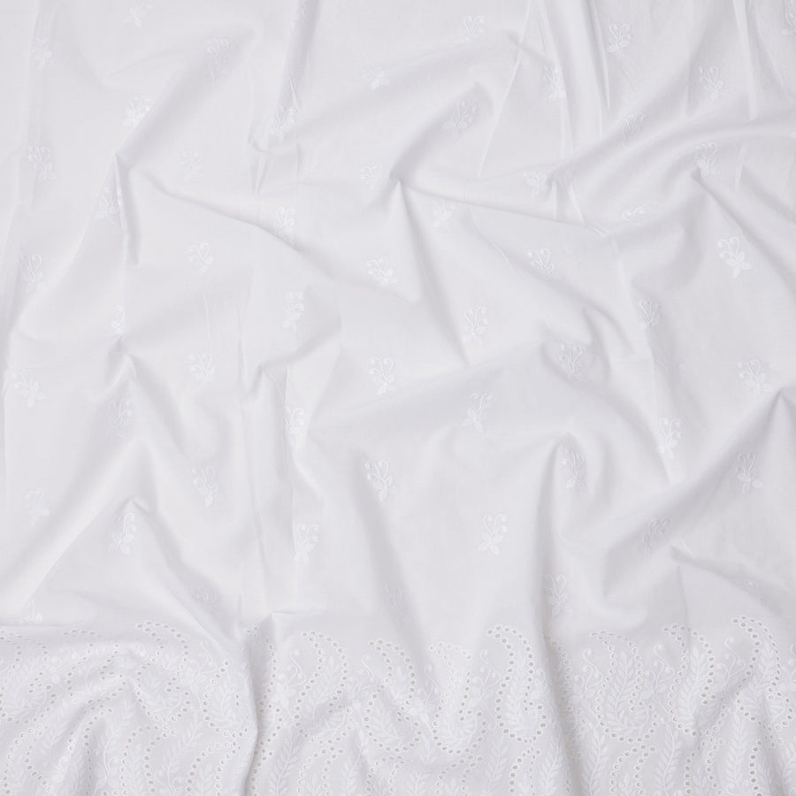 White Base with Paisley and Leaf Cutwork Embroidered Cotton Voile Fabric, Intricate Eyelet Detailing, 110 Cms Width, Made in India-D23799 Regal Fabrics