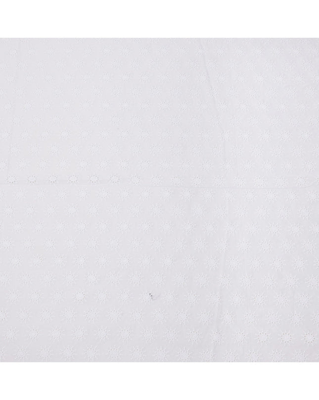 White Base with Floral Circular Eyelet Embroidery Cotton Voile Fabric, Delicate Starburst Motif Design, 110 Cms Width, Made in India-D23800