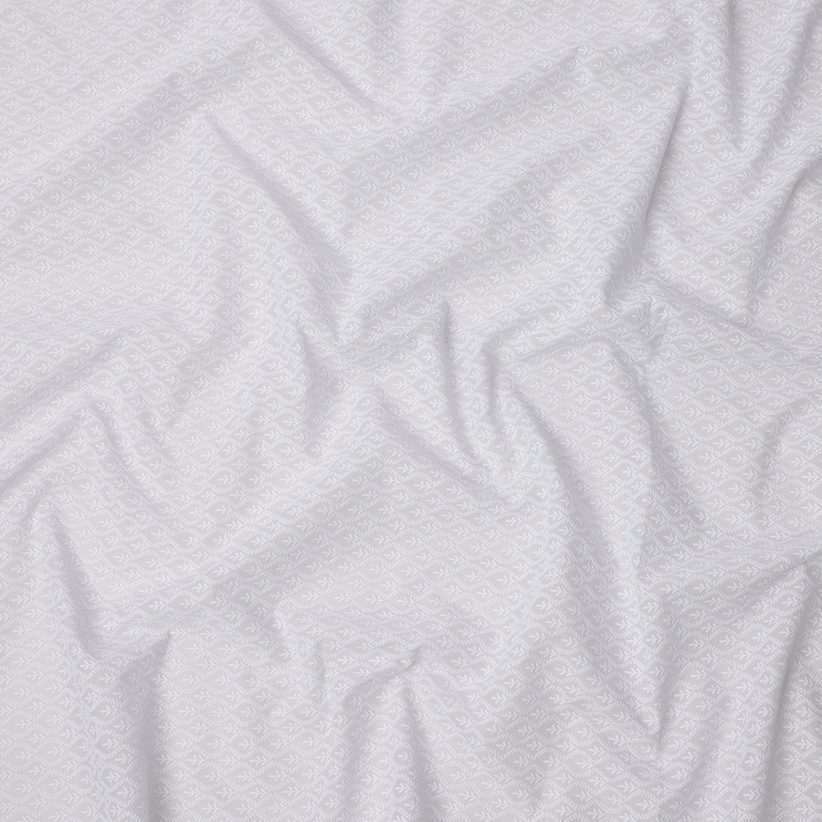 White Base with Zigzag Vine and Leaf Motif Embroidered Cotton Voile Fabric, Linear Pattern Detailing, 110 Cms Width, Made in India-D23801