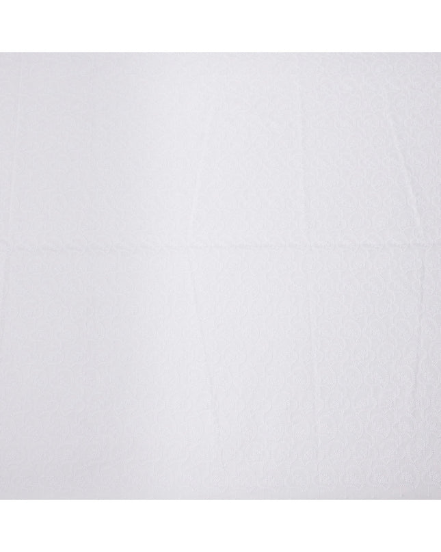 White Base with Curved Paisley Leaf Embroidered Cotton Voile Fabric, Fine Tonal Detailing, 110 Cms Width, Made in India-D23802