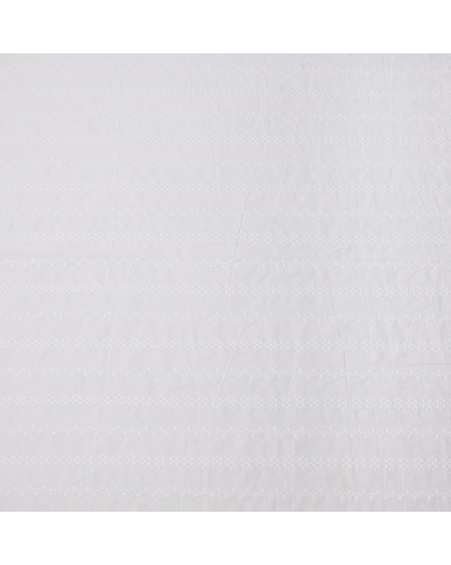 White Base with Floral and Heart Motif Embroidered Cotton Voile Fabric, Delicate Tonal Threadwork, 110 Cms Width, Made in India-D23803