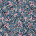 Teal Blue Floral Print Viscose Crepe Fabric with Multicolor Rose Motifs, 110 Cms Width, Made in India-D24247