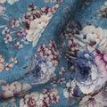 Teal Blue Floral Print Viscose Crepe Fabric with Multicolor Rose Motifs, 110 Cms Width, Made in India-D24247