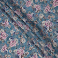 Teal Blue Floral Print Viscose Crepe Fabric with Multicolor Rose Motifs, 110 Cms Width, Made in India-D24247