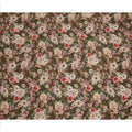 Olive Green Floral Print Viscose Crepe Fabric with Beige and Coral Blossom Motifs, 110 Cms Width, Made in India-D24248