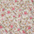 Ivory Cream Floral Print Viscose Crepe Fabric with Pink and Beige Rose Motifs, 110 Cms Width, Made in India-D24249