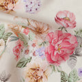 Ivory Cream Floral Print Viscose Crepe Fabric with Pink and Beige Rose Motifs, 110 Cms Width, Made in India-D24249