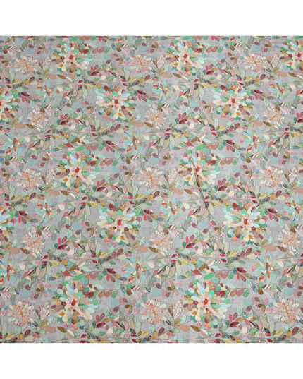 Dusty Blue Multicolor Abstract Floral Print Viscose Crepe Fabric with Mosaic Leaf Motifs, 110 Cms Width, Made in India-D24250 - Regal Fabrics