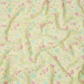 Lime Yellow Floral and Fern Printed Cotton Voile Fabric with Multicolor Mini Blooms, 110 Cms Width, Made in India-D24251