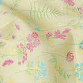 Lime Yellow Floral and Fern Printed Cotton Voile Fabric with Multicolor Mini Blooms, 110 Cms Width, Made in India-D24251