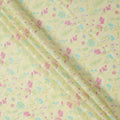 Lime Yellow Floral and Fern Printed Cotton Voile Fabric with Multicolor Mini Blooms, 110 Cms Width, Made in India-D24251