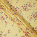 Lemon Yellow Floral Printed Cotton Voile Fabric with Intricate Golden Embroidery, 110 Cms Width, Made in India-D24256