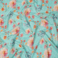 Aqua Blue Floral Printed Cotton Voile Fabric with Subtle Self-Embroidery Accents, 110 Cms Width, Made in India-D24257
