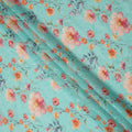 Aqua Blue Floral Printed Cotton Voile Fabric with Subtle Self-Embroidery Accents, 110 Cms Width, Made in India-D24257