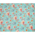 Aqua Blue Floral Printed Cotton Voile Fabric with Subtle Self-Embroidery Accents, 110 Cms Width, Made in India-D24257