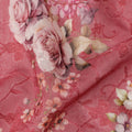 قماش فوال قطني مطبوع عليه زهور وردية اللون مع تطريز ذاتي متناسق، عرض 110 سم، صنع في الهند - D24258
