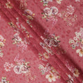 قماش فوال قطني مطبوع عليه زهور وردية اللون مع تطريز ذاتي متناسق، عرض 110 سم، صنع في الهند - D24258
