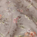 Taupe Brown Micro Floral Printed Cotton Voile Fabric with Tonal Self-Embroidery, 110 Cms Width, Made in India-D24259
