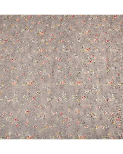 Taupe Brown Micro Floral Printed Cotton Voile Fabric with Tonal Self-Embroidery, 110 Cms Width, Made in India-D24259
