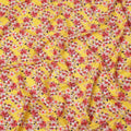 Bright Yellow Floral Printed Cotton Lawn Fabric with Red and White Blossom Motifs, 110 Cms Width, Made in India-D24262