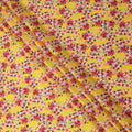 Bright Yellow Floral Printed Cotton Lawn Fabric with Red and White Blossom Motifs, 110 Cms Width, Made in India-D24262