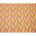 Bright Yellow Floral Printed Cotton Lawn Fabric with Red and White Blossom Motifs, 110 Cms Width, Made in India-D24262