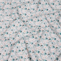 White Teal Floral Printed Cotton Lawn Fabric with Abstract Vine Detailing, 110 Cms Width, Made in India-D24264