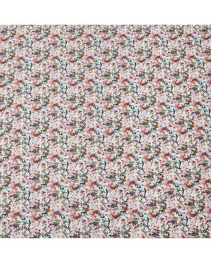 White Multicolor Abstract Floral Printed Cotton Lawn Fabric with Brushstroke Petal Motifs, 110 Cms Width, Made in India-D24266