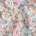 Sky Blue Vintage Rose Printed Cotton Lawn Fabric with Hand-Drawn Floral Motifs in Pink and Ivory, 110 Cms Width, Made in India-D24267