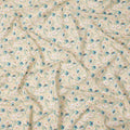 Beige Floral Printed Cotton Lawn Fabric with Teal and White Petal Motifs, 110 Cms Width, Made in India-D24269