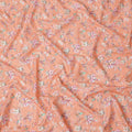 Peach Floral Printed Cotton Lawn Fabric with Soft White and Pink Blossom Motifs, 110 Cms Width, Made in India-D24271