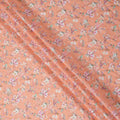 Peach Floral Printed Cotton Lawn Fabric with Soft White and Pink Blossom Motifs, 110 Cms Width, Made in India-D24271
