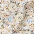 Ivory Base Pastel Rose Printed Cotton Lawn Fabric with Beige, Blue and Blush Floral Pattern, 110 Cms Width, Made in India-D24272