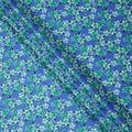 Royal Blue Base Green and White Blossom Printed Cotton Lawn Fabric with Dense Floral Pattern, 110 Cms Width, Made in India-D24273