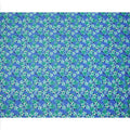 Royal Blue Base Green and White Blossom Printed Cotton Lawn Fabric with Dense Floral Pattern, 110 Cms Width, Made in India-D24273