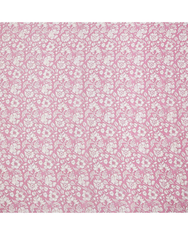 Pink Base White Intricate Floral Printed Cotton Lawn Fabric with Vintage-Inspired Detailing, 110 Cms Width, Made in India-D24274 - Regal Fabrics