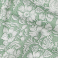 Sage Green Base White Traditional Floral Printed Cotton Lawn Fabric with Intricate Outline Detailing, 110 Cms Width, Made in India-D24276