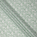 Sage Green Base White Traditional Floral Printed Cotton Lawn Fabric with Intricate Outline Detailing, 110 Cms Width, Made in India-D24276