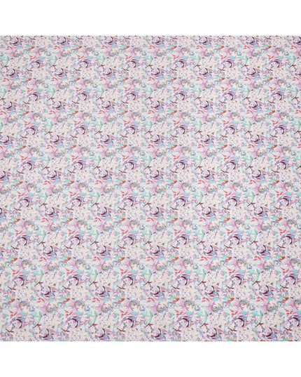 قماش قطني مطبوع عليه زهور تجريدية متعدد الألوان بقاعدة لافندر مع زخارف فنية، عرض 110 سم، صنع في الهند - D24278
