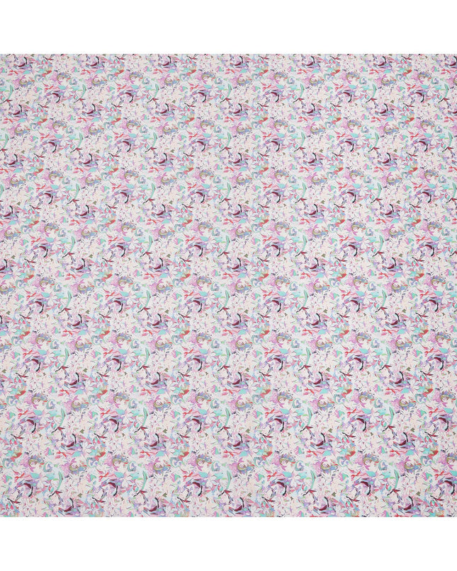 Lavender Base Multicolor Abstract Floral Printed Cotton Lawn Fabric with Artistic Motifs, 110 Cms Width, Made in India-D24278