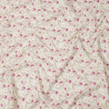 Cream Base Pink and Magenta Floral Printed Cotton Lawn Fabric with Delicate Vine Motifs, 110 Cms Width, Made in India-D24279
