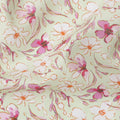 Cream Base Pink and Magenta Floral Printed Cotton Lawn Fabric with Delicate Vine Motifs, 110 Cms Width, Made in India-D24279