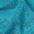 قماش قطني مطبوع عليه نقشة بيزلي زرقاء فيروزية مع زخارف عرقية معقدة، عرض 110 سم، صنع في الهند - D24280