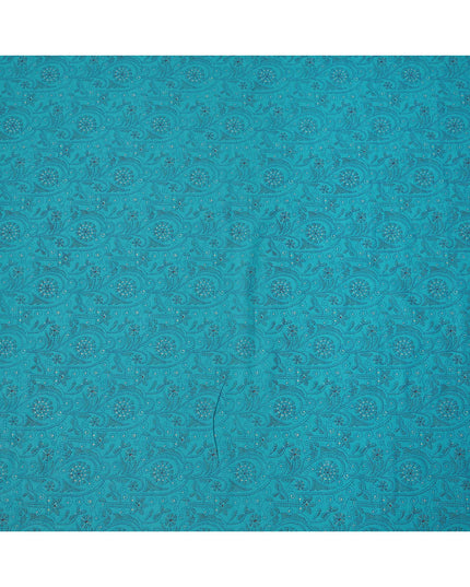 قماش قطني مطبوع عليه نقشة بيزلي زرقاء فيروزية مع زخارف عرقية معقدة، عرض 110 سم، صنع في الهند - D24280