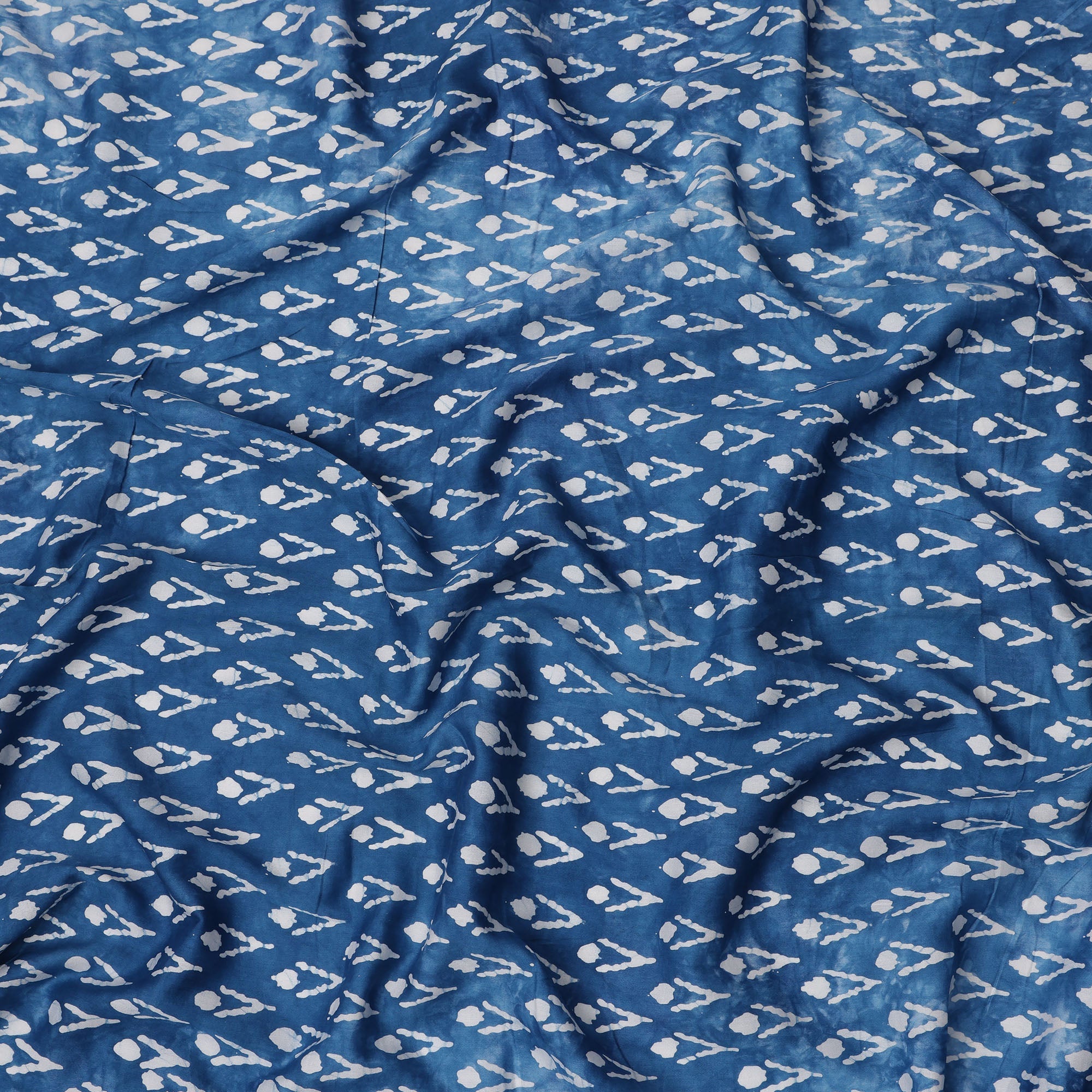 Indigo Blue Abstract Dot Line Patterned Tie-Dye Cotton Lawn Fabric, 110 Cms Width, Made in India-D24281